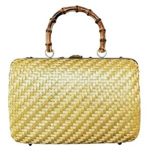 Vintage Rich’s Wicker Handbag Bamboo Top Handle Italian Woven Rattan Purse